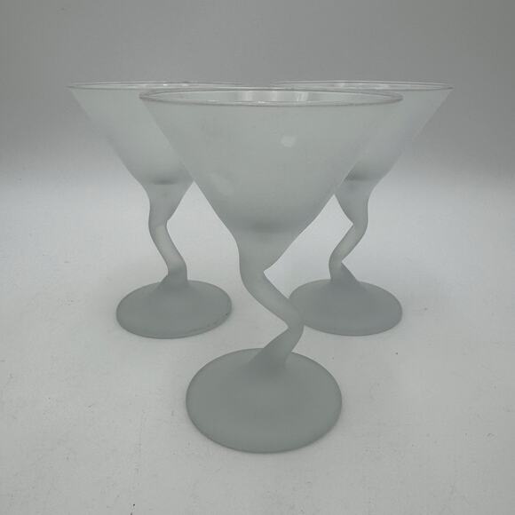 Vintage Libbey Frosted Z Stem Martini Glasses Set of 3 - Picture 1 of 6